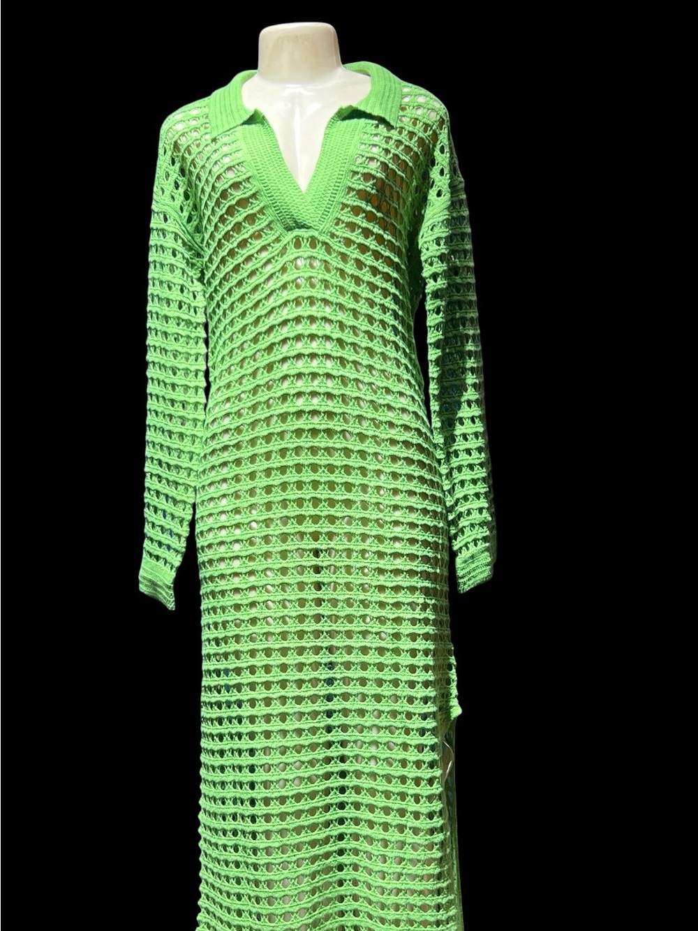 Women’s Neon Green Crochet Swim Cover-Up Dress